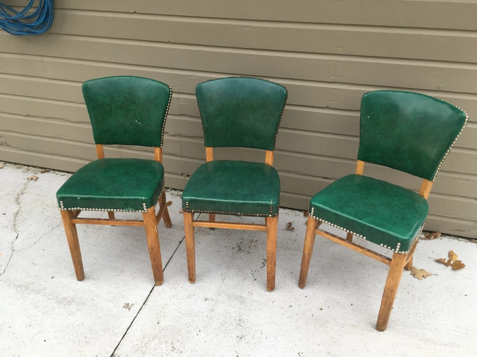 ** 3 Винтажный MCM национальный магазин крепление CO обед стулья клен зеленый виниловые гвоздики - Изображение 4 из 4