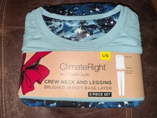 Cuddl Duds Crew Neck & Legging Set Sz L Climate Right Jersey Base Layer New