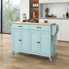 Kitchen Island Cart 54.3"with 4 Door Cabinet and Two Drawers For Dining Room US