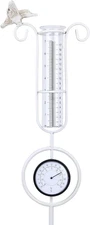 Rain Gauge Outdoor, 36 Inch Metal Bird Garden Stake with Thermometer for Lawn, Y
