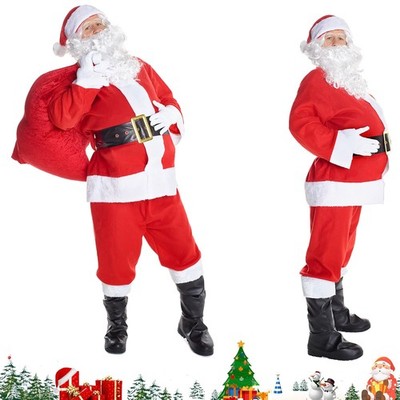 6-teiliges Weihnachtskostüm für Erwachsene Weihnachtsmannkostüm mit Mütze Bart
