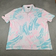 Sunday Swagger Shirt Mens 3XL Blue Pink Palm Polo Short Sleeve Golf Performance