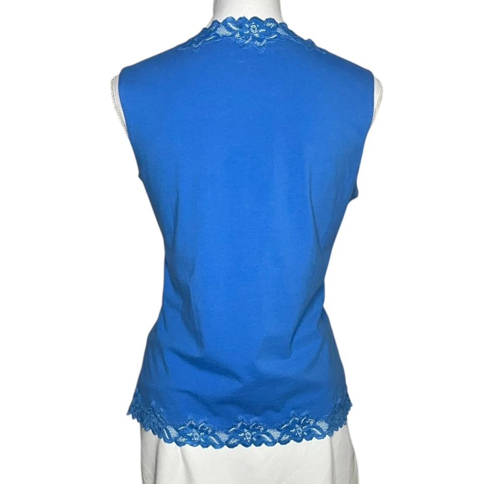 Coldwater Creek M 10-12 синий кружевной отделки Майка хлопок эластичной без рукавов офис - Изображение 3 из 4