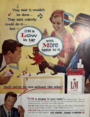 1959 L&M Cigarettes Smoke Tobacco Low Tar More Taste James Arness VTG Print  Ad