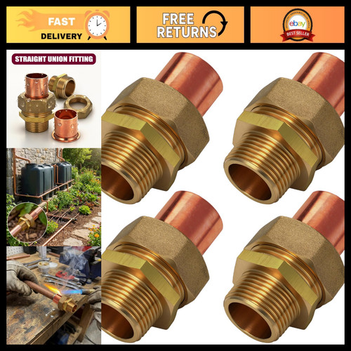4 Pack 3/4" Copper Union Sweat to Male Brass Pipe Fittings, LF, MIP Connector