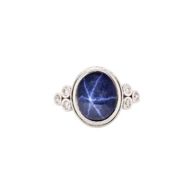 Tova Solid 14k White Gold Star Sapphire Ring with Natural Diamonds Accents |