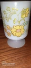 Vintage Milk Glass Pedestal Mug Yellow - Blue Flowers Fire King