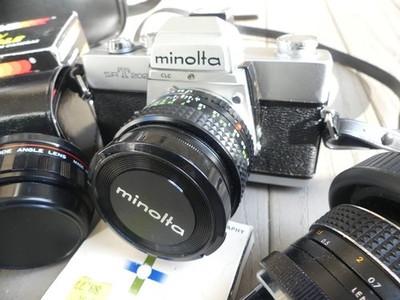 MINOLTA SRT202 35MM SLR Film Camera W/100 MM Telephoto, Wide Angle & More Bundle