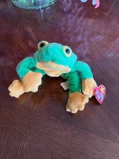 Ty Beanie Babie Green and Yellow 8in smoochy Frog - 4039