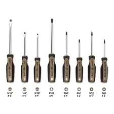 8-Piece Screwdriver Set, Phillips, Slotted, Square, Magnetic Tip, Cr-Mo Steel Sh