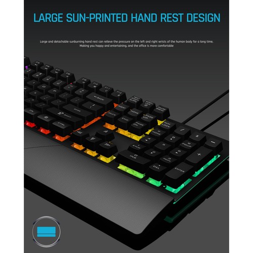 Wired Keyboard Mechanical Gaming Keyboard With Removable Wrist Rest For Home NEW - Afbeelding 9 van 12