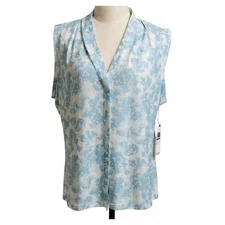 Calvin Klein Women's Sleeveless Blue Blouse XL Solid Chic Top NEW