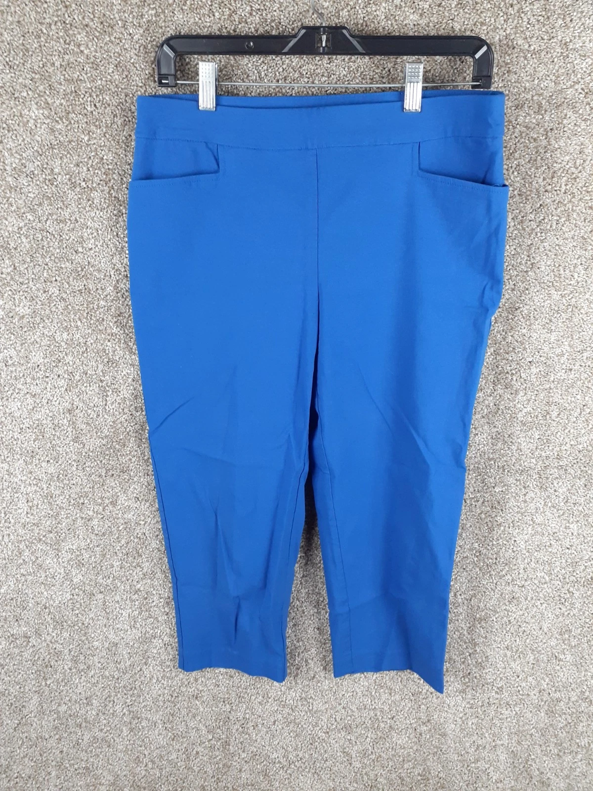 Chicos Perfect Stretch Pull On Capri Pants Womens 1 Bright Blue Mid Rise Casual