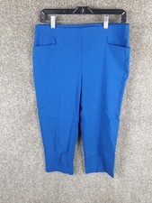 Chicos Perfect Stretch Pull On Capri Pants Womens 1 Bright Blue Mid Rise Casual