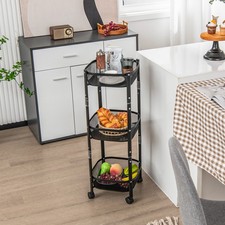 3-Tier Folding Storage Cart Square Rolling Basket Organizer Stand on Wheels