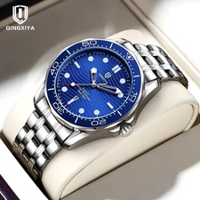 44MM QINGXIYA Diver Quartz Watch Men's Stainless Steel Waterproof Luminous NEW