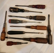Vintage Wooden Handled Screwdriver Lot 10 Pieces
