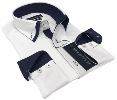 HERRENHEMD WEISS MIT MARINEBLAU DOPPELKRAGEN