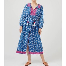 J. Crew Sz M Belted Tunic Dress Pink Blue Night Sky Block Print Bohemian