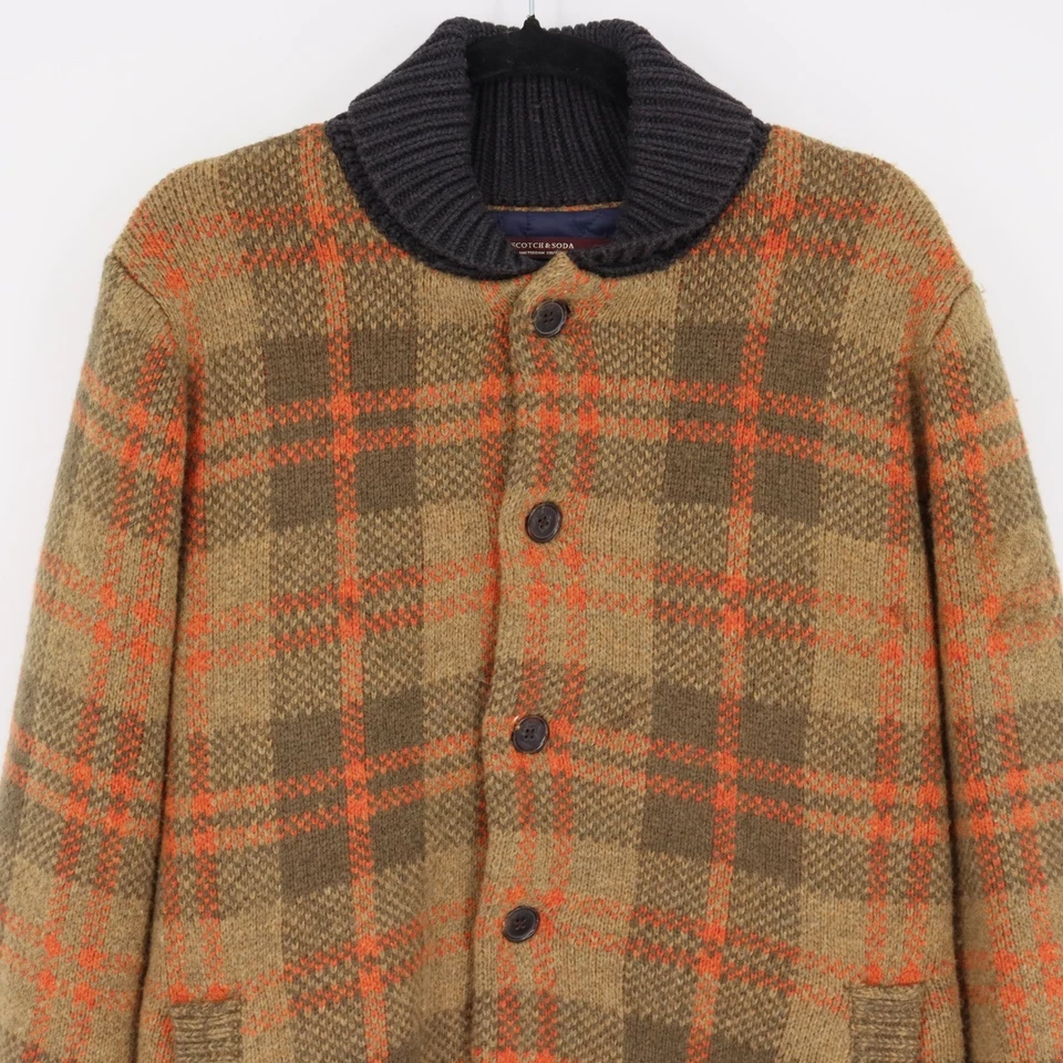 Chaqueta cárdigan Scotch Soda para hombre mezcla de lana talla M marrón naranja a cuadros botones Foto 2 de 4