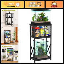 10 Gallon Aquarium Stand with Storage, 3-Tier Heavy Metal Fish Tank Shelf, Black