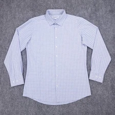 Mizzen + Main Shirt Mens Large Blue White Trim Fit Plaid Button Up Performance