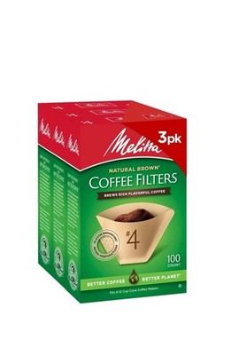 Melitta #4 Cone Coffee Filters Natural Brown 100 Count  (Pack Of 3) 200 Total