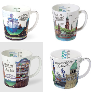 1 Kaffeebecher Hamburg Hafen, Speicherstadt, Elbtunnel, Kaffeetasse Tassen Tasse