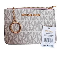 MICHAEL KORS Jet Set Travel Top Zip Card Case Coin Pouch ID Wallet Powder Blush