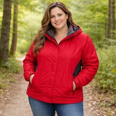 Eddie Bauer Women Jacket Plus 4XL Red Weatheredge Full Zip Hooded Rain Outdoors
