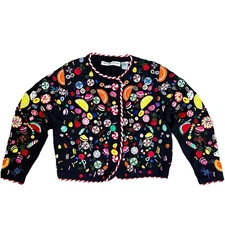 1994 Michael Simon Cardigan Sweater, Size 1, Candy Sweets, Heavily Embellished