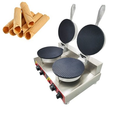 110V Double Head Ice Cream Waffle Cone Maker Machine Electric Egg Roll Cone Bake