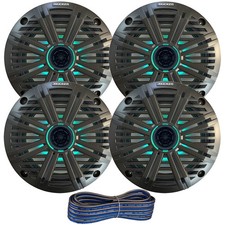 Kicker 6.5" 2-Way 195W Marine LED Speaker 2 Pair w/Charcoal Grilles, Wire