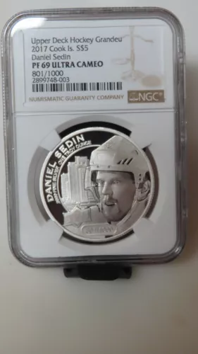 2017 Cook Islands Daniel Sedin Upper Deck .9999 coin NGC Proof PR69 NHL Hockey
