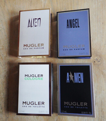 4 x 1,2 ml MUGLER Parfum Spray Proben Set, Alien + Angel EDP, Cologne, A MEN