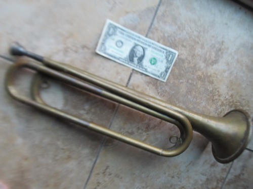 Great WWI "US REGULATION" Large BRASS BUGLE, w/ Original Mouthpiece, France - Picture 3 of 14