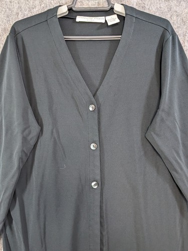 Josephine Chaus Cardigan Women Large Black Liquid Knit Button-Up Long Timeless - Picture 4 of 12