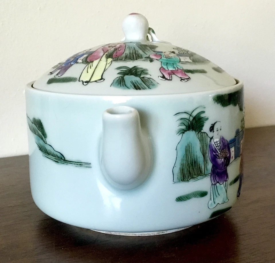 Tetera antigua china de porcelana del siglo XIX del período Tongzhi Famille Rose Foto 3 de 4