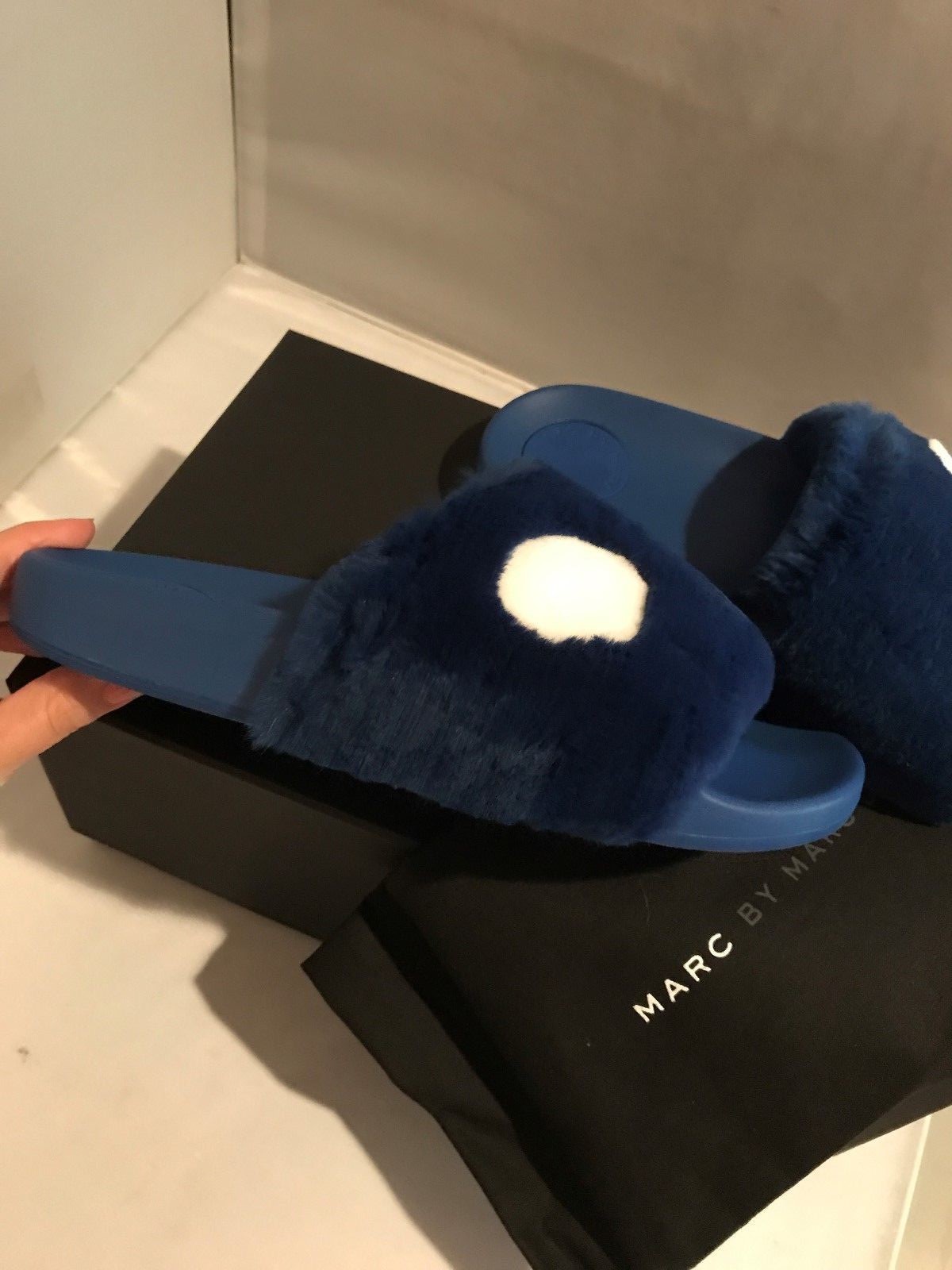 New in box! Marc by Marc Jacobs Women's Dot Fur Slide Sandal - Blue - Sold out!! image 9