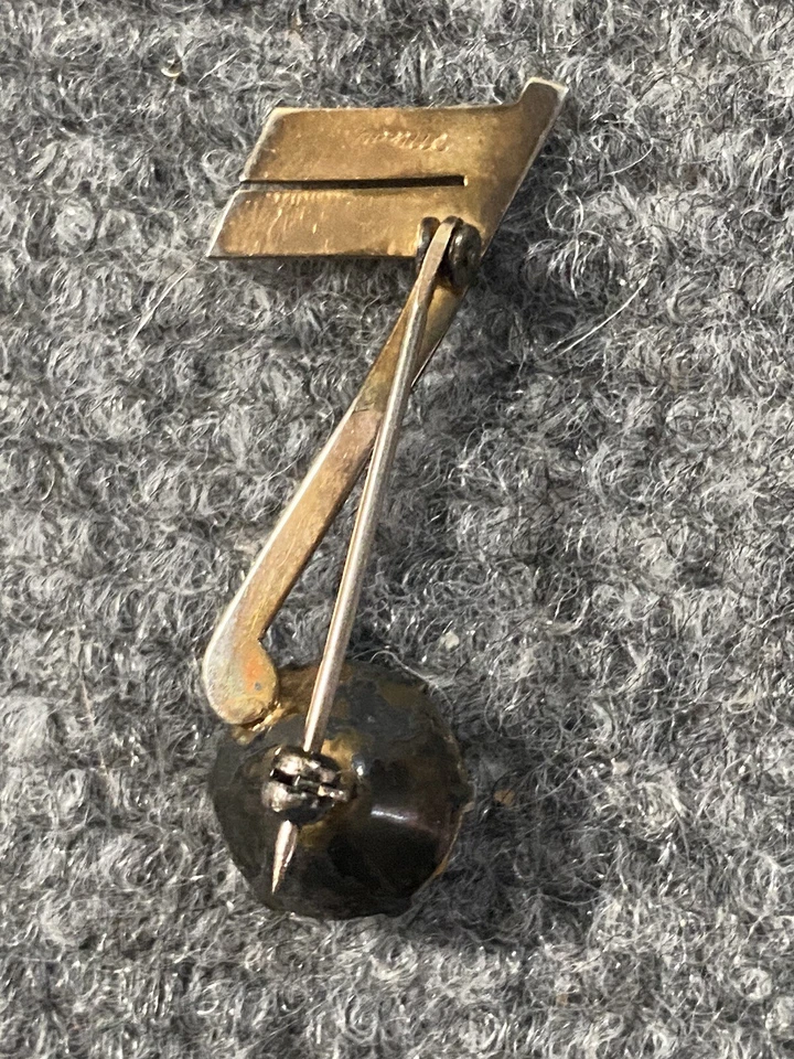 Pin Semiquaver Vintage Nota Musical Estampada Piedra Ámbar 1.75" Tono Dorado De Colección Foto 4 de 4