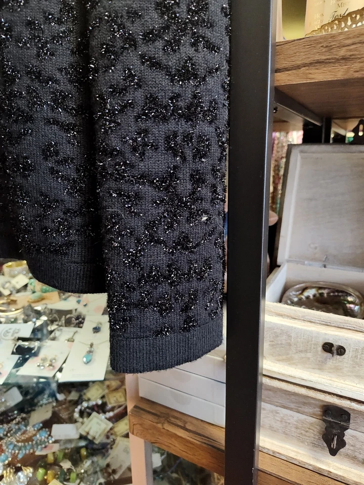 VINTAGE BLACK  LEOPARD GLITZY VENESHA ANGORA LINED JACKET/SWEATER/SM - Image 4 of 4