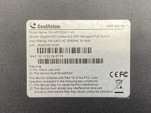 GeoVision GV-APOE2411-V2 24-Port Gigabit Web Management PoE Switch - Picture 4 of 5
