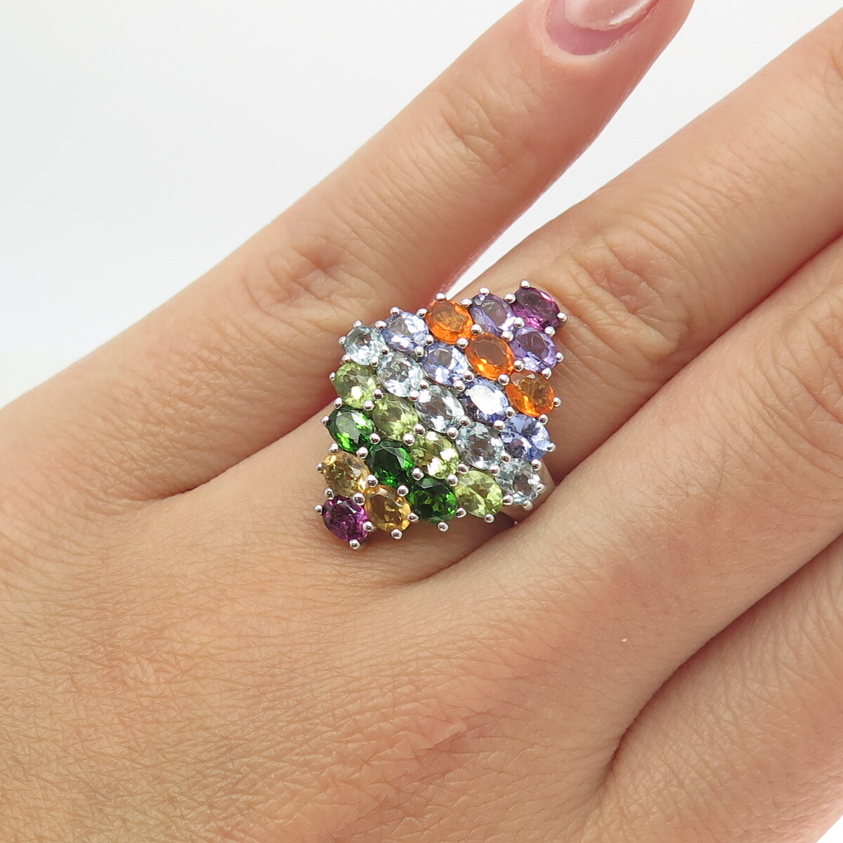 925 Sterling Silver Amethyst Topaz Citrine Tanzanite Peridot Gem Ring Size 