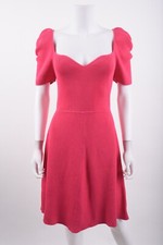 Carolina Herrera Womens Shirred Flare Dress Puff sleeve L Pink Raspberry NWT