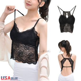 Women Sexy Lingerie Lace V Neck Crochet Bralette Bra Crop Top Cami Padded Tank