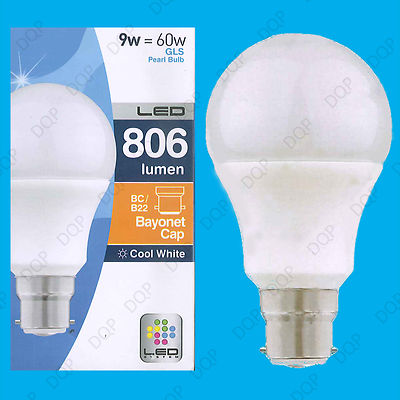 10x 9W LED Cool White Low Energy Pearl GLS Globe Light Bulb BC B22 Lamp