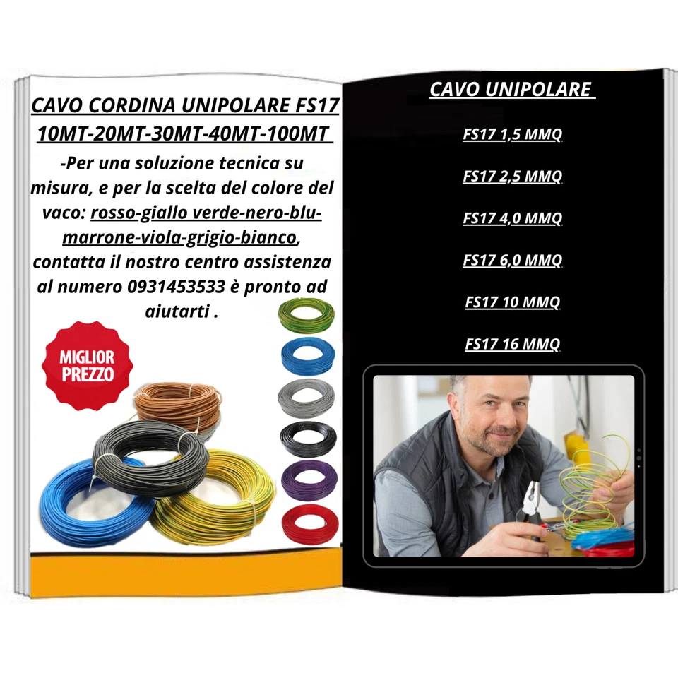 Cavo Elettrico Cordina Unipolare FS17 1,5 2,5 4 5 6 mm FILO DA 10 a 100 METRI - Imagen 2 de 2