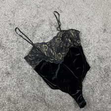 Vtg y2k 90s Black Gold Lace Trim Bust Velvet Victoria s Secret bodysuit