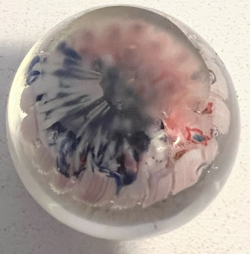 Vintage Red White & Blue Millefiori Glass Paperweight Date 1955 - Picture 3 of 3