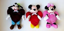 Valentine 3 Disney Beanies in Handmade Velour Heart Suits Mickey Minnie Goofy